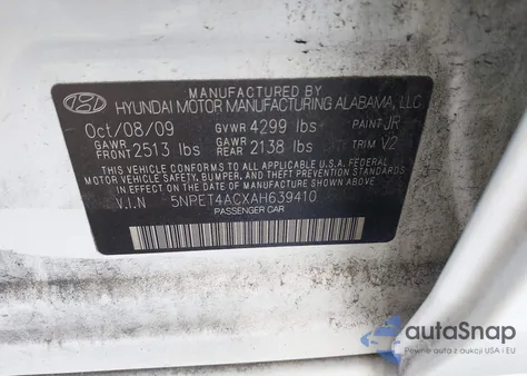 2010 Hyundai Sonata Gls from USA, damaged, VIN 5NPET4ACXAH639410